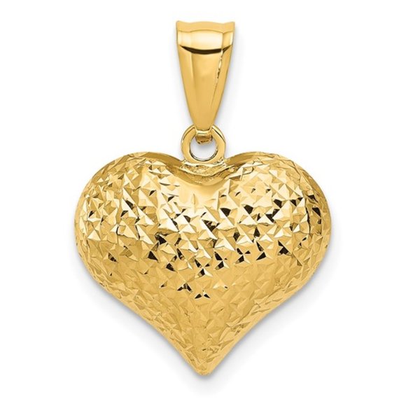 14K Yellow Gold Polished and Textured 3-D Heart Pendant - Small - Picture 1 of 4